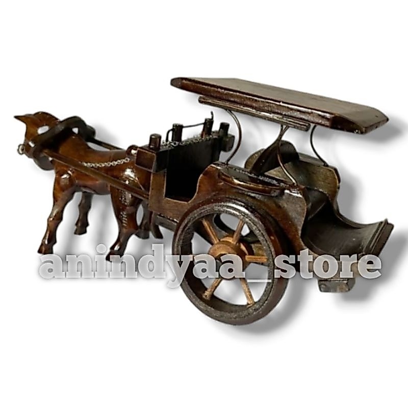 PAJANGAN miniatur andong kayu delman bendi hiasan klasik souvenir murah set hadiah