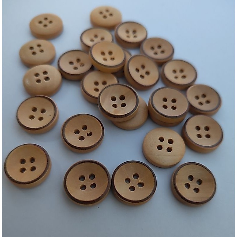 144 Pcs  Kancing Clasik kayu  kemeja/Hem Lis garis coklat Ukuran 15 mm