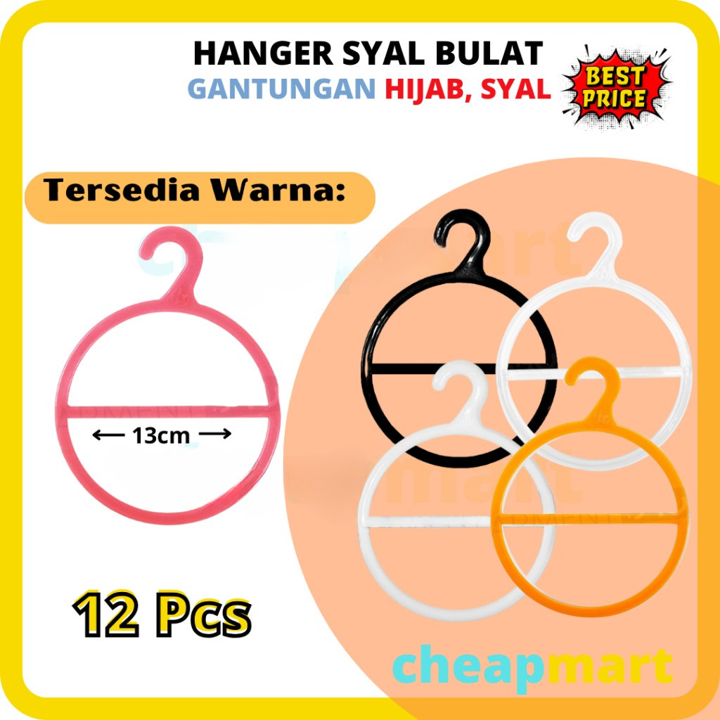 [12-Pcs] Gantungan / Hanger Syal Bulat Bening Kaca Transparan dan warna