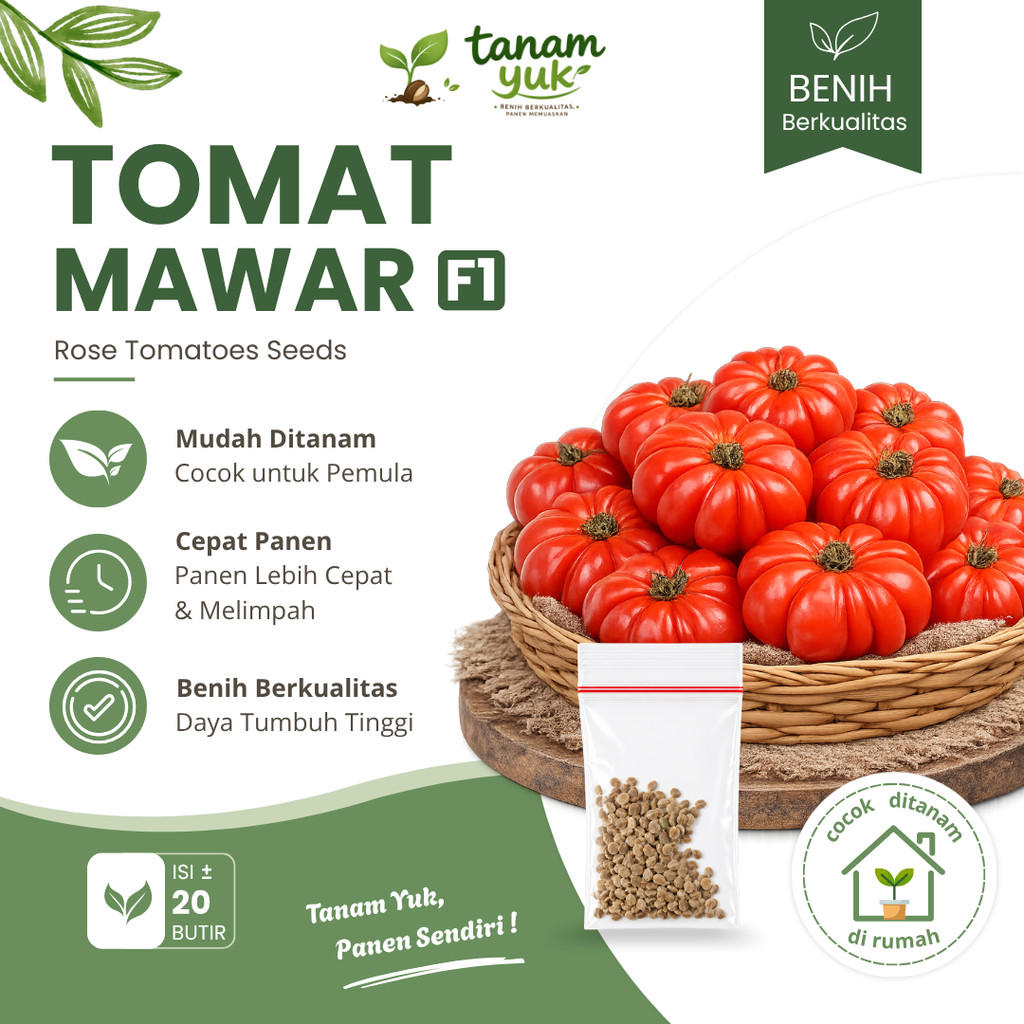 Benih Tomat Mawar 20 Butir F1 | Bibit Tomat Unik Bentuk Mawar, Langka & Cantik