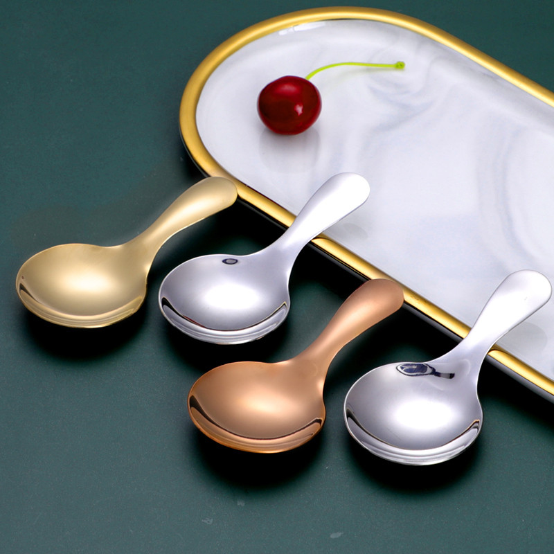 Sendok Es Krim Dessert, Sendok Gagang Pendek Stainless Steel, Sendok Bumbu, Sendok Bulat Kecil