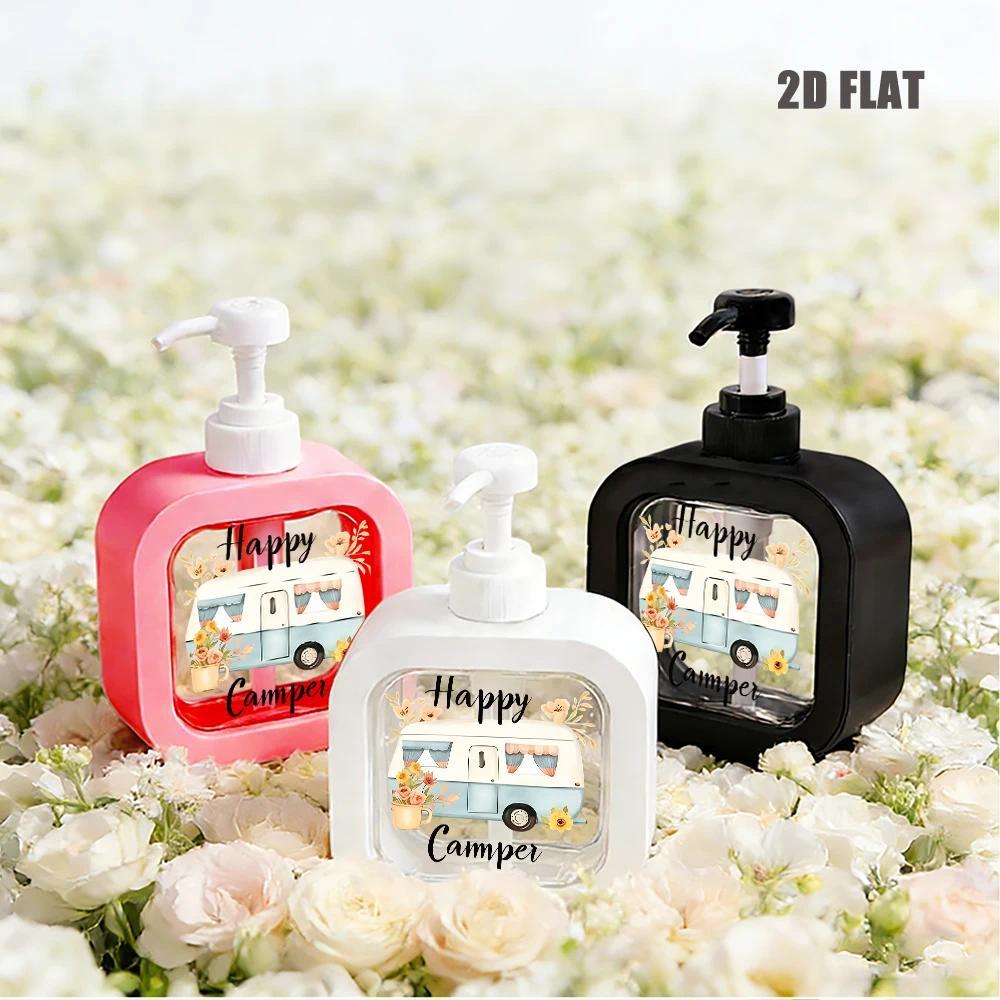 Happy Camper Vintage RV Print Refillable Liquid Soap spenser Camping Themed Lotion Pump Bottle for B