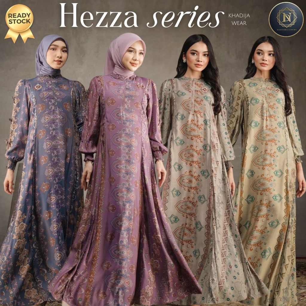 HEZZA DRESS MIDI NADHEERA LUXURY SATIN BATIK TERBARU NADHERA SP HEZA GAMIS MOTIF NEW