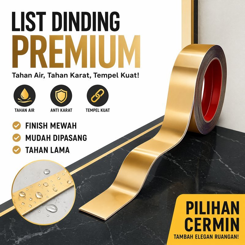 Stiker Dinding List Cermin Stainless Tahan Air Self Adhesive Dekorasi Rumah Kamar Mandi Dapur