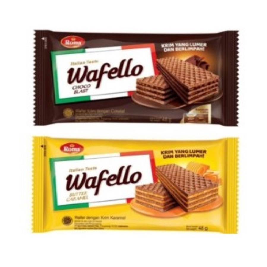 Wafer Roma Wafello Choco Blast & Caramel 48 Gr lengkap