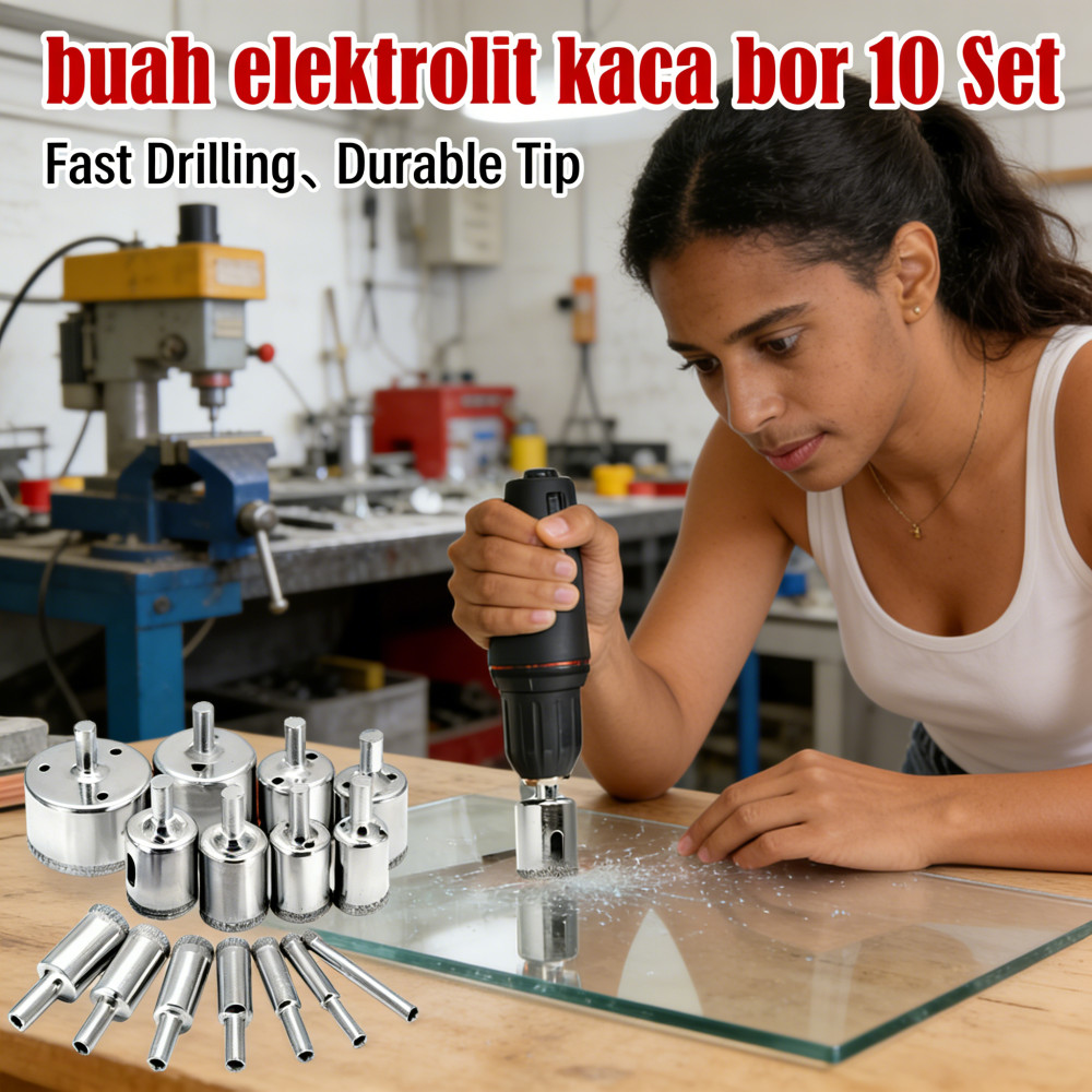 bor kaca Set gergaji kaca 10 lubang mata Set bor elektrolit