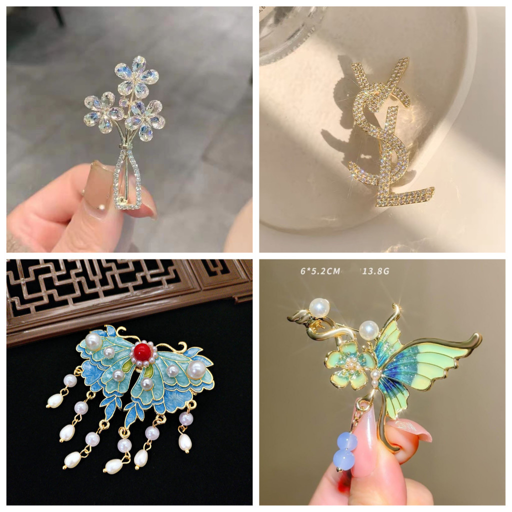 CHA ACC Bros Kupu-Kupu Hijau Biru dengan Mutiara - Desain Elegan, Anti Karat, Cocok untuk Blazer, Ga