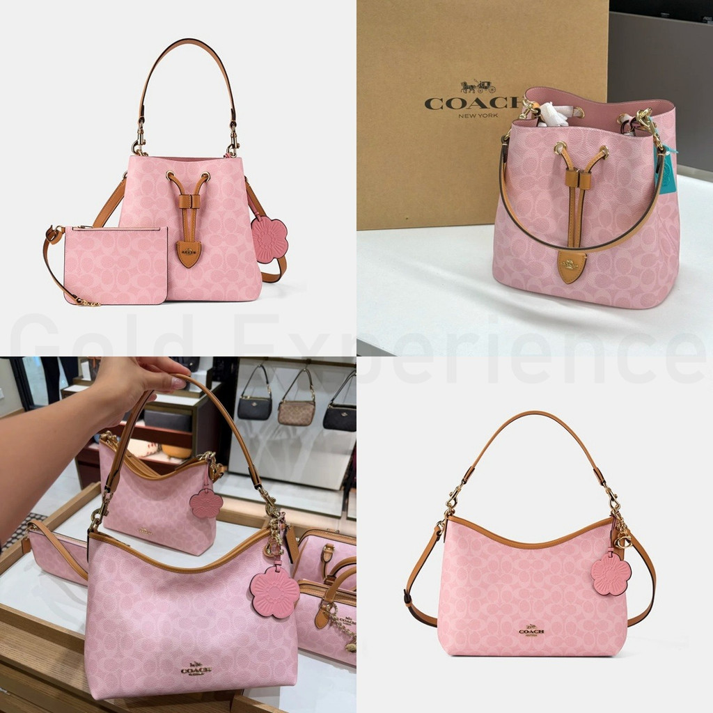 Coach Seri Pink Terbaru Laurel 31 Merah Muda Bunga Sakura Ukuran BesarTas  Ember ROWAN Tas Tangan Ta