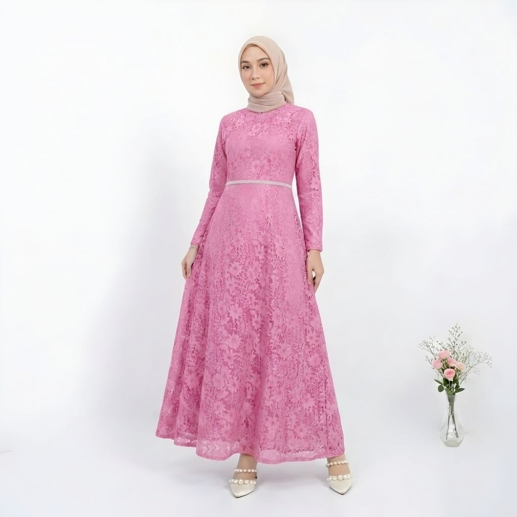 Long Gamis Brukat Tulang Yunndhya Maxy Wanita Cantik Anggun Simple CL