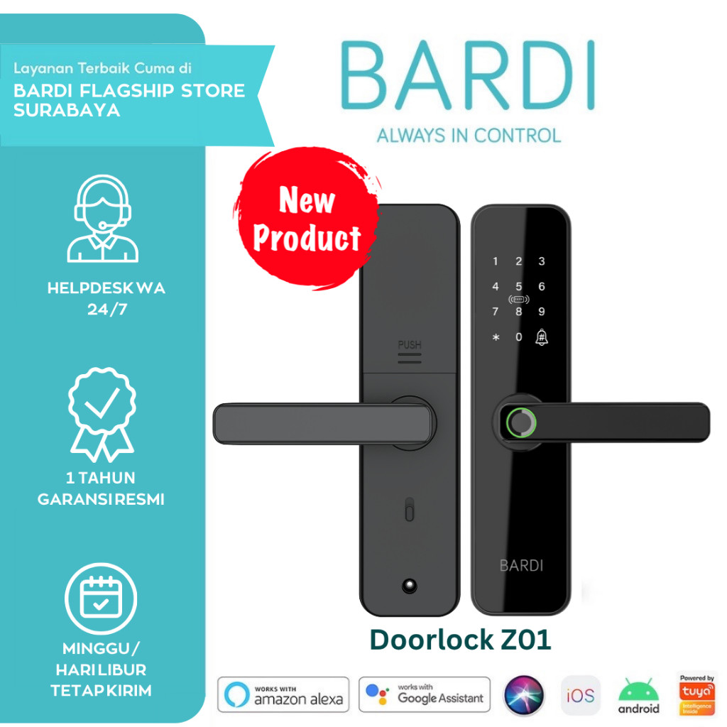 BARDI Door Lock / Z01 / LITE Smart Handle RFID Fingerprint Gagang Kunci Pintu Pintar Digital Code Ot