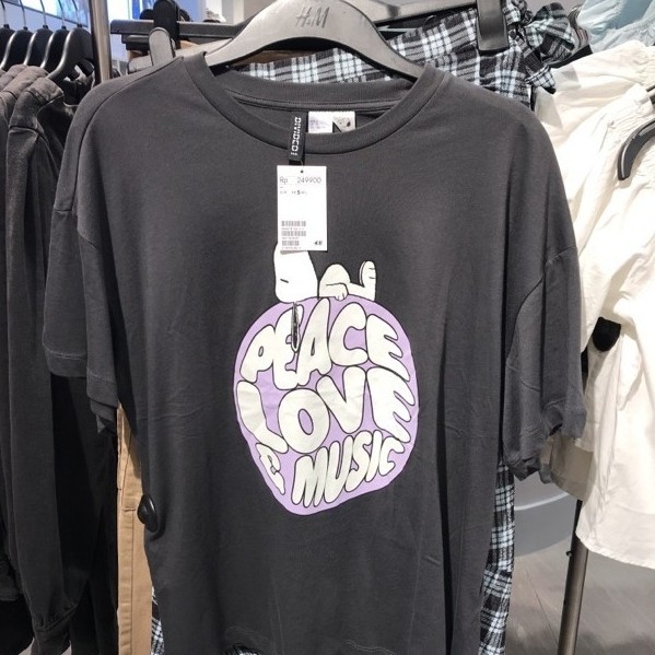 COD ORI  H&M - t-shirt / kaos devided oversize fit wanita Peace love & music /