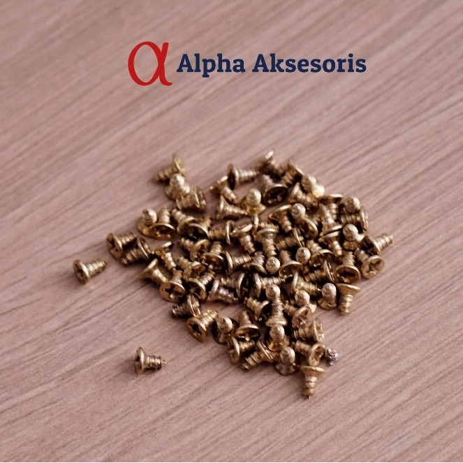 Sekrup Baut Pendek Kecil 2x4 mm warna Gold untuk semua produk kami (kuncian, engsel) per 20 pcs atau