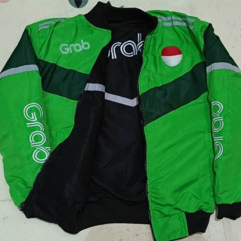 JAKET NGOJOL GRAB ORI GRAB HITAM JAKET BOLAK BALIK GRAB SEMUA BORDIR SAKU ADA 6