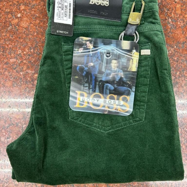 Celana Corduroy Pria BOSS Hijau Stretch Regular