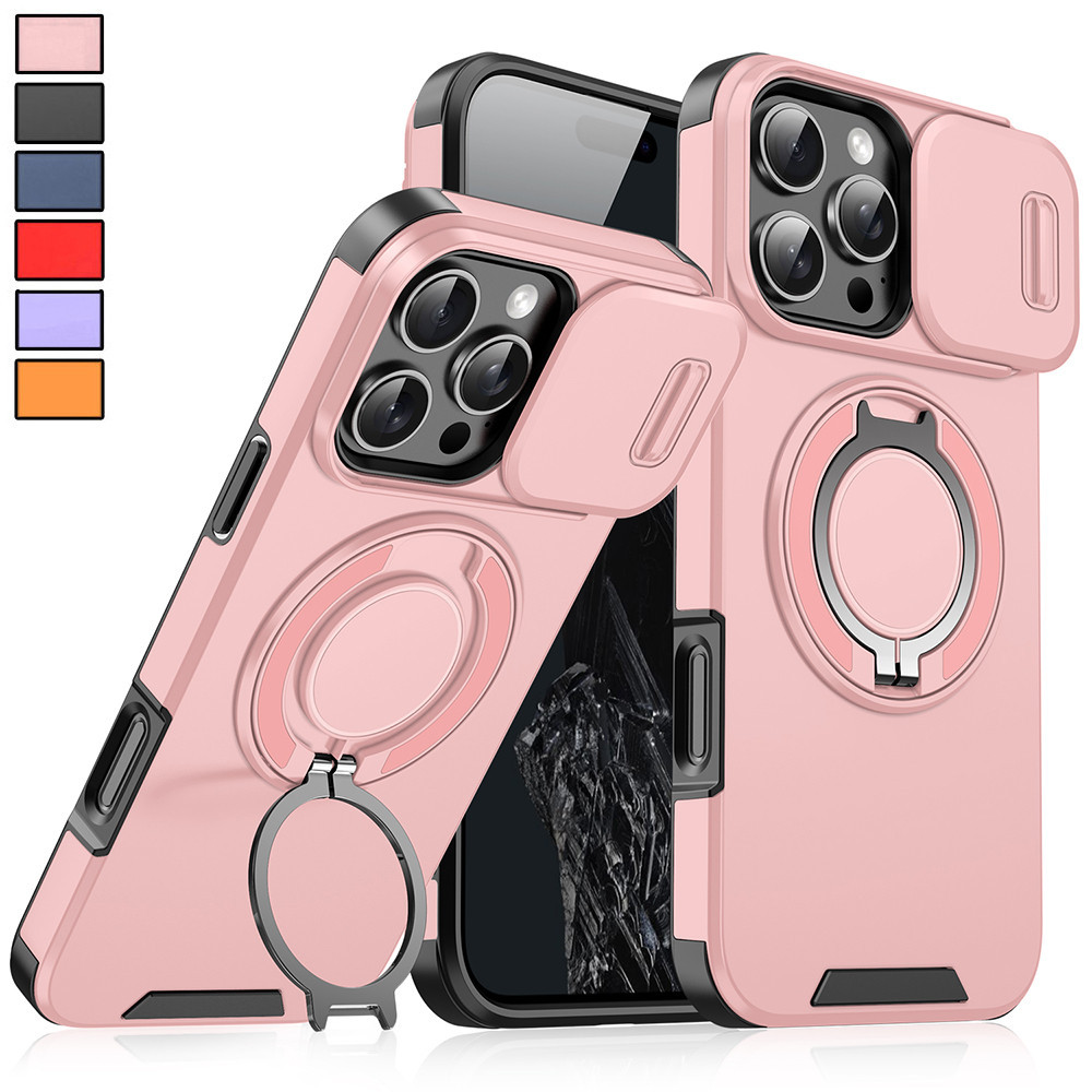 Casing iPhone 16 Pro Max dengan Stand Putar   Penutup Lensa Kamera Geser, Casing Anti Guncangan Ultr