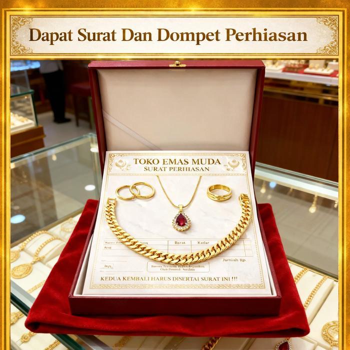 Set Perhiasan Wanita Kalung Liontin Batu Merah Premium Berlapis Emas Muda Mewah Elegan Dapat Surat