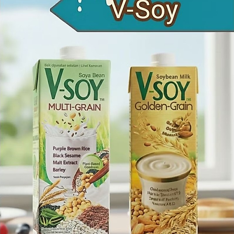 1Dus Karton Susu Kedelai V-Soy 1 Liter Multigrain dan Goldengrain