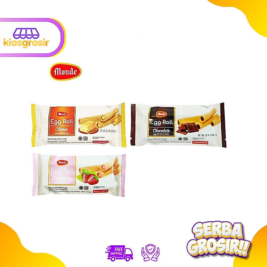 KIOSGROSIR Monde Egg Roll Chocolate | Cheese | Strawberry Stick Biskuit 35 gr x 10 pcs Keju