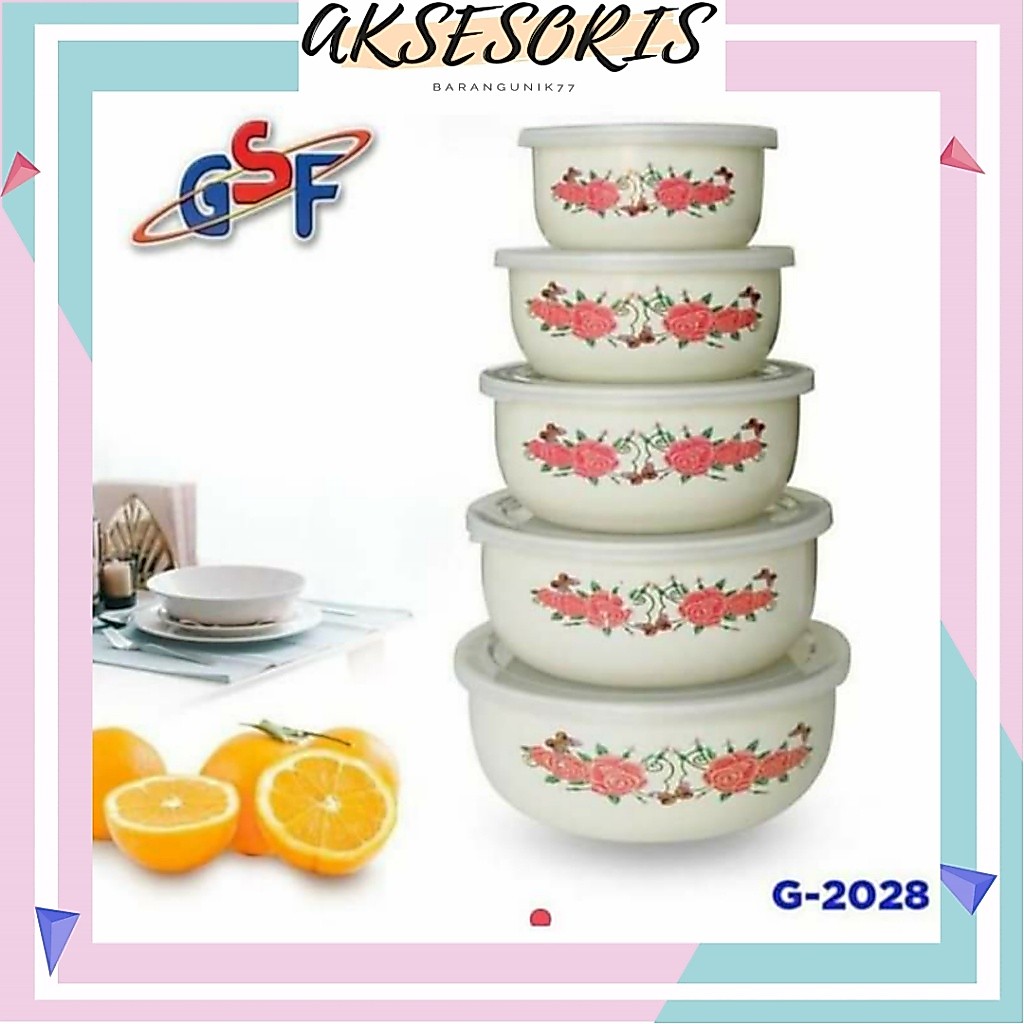 RANTANG SUSUN 5 MANGKOK SET BERANAK GSF MANGKUK PENYIMPANAN MAKANAN MOTIF BUNGA GSF / RANTANG SUSUN 