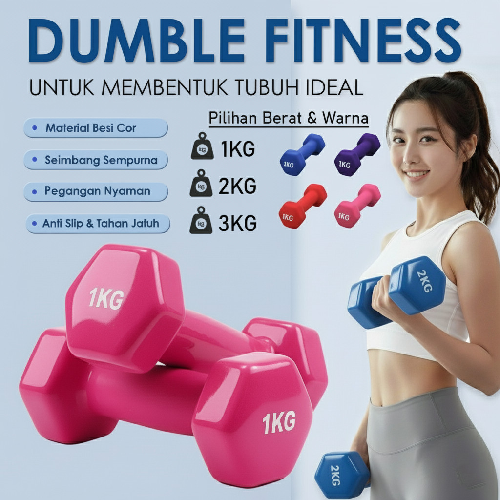 COD Barbel / Dumbell Mini Kecil 1Kg 2Kg 3Kg Anti Slip Dumble Barbel Mini Heksagonal Anti Slip Warna 