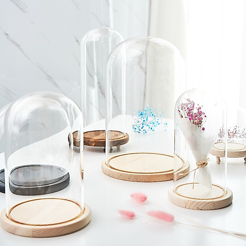 SUPPLYFLORIST - GLASS DOME / FLOWER GLASS DOME CLASSIC WITH LED DOME ALAS KAYU