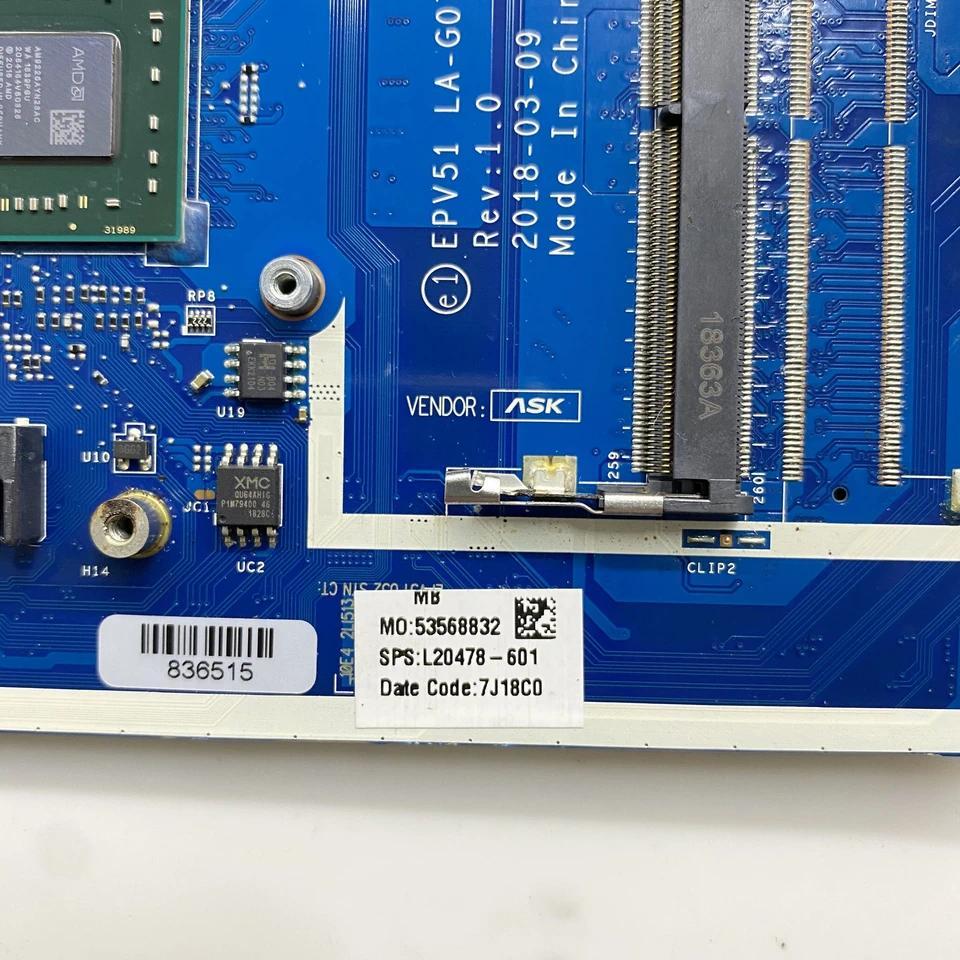 L20478-601 EPV51 LA-G078P Mainboard For HP 15-DB 255 G7 Laptop Motherboard With A6-9225 CPU DDR4 UMA