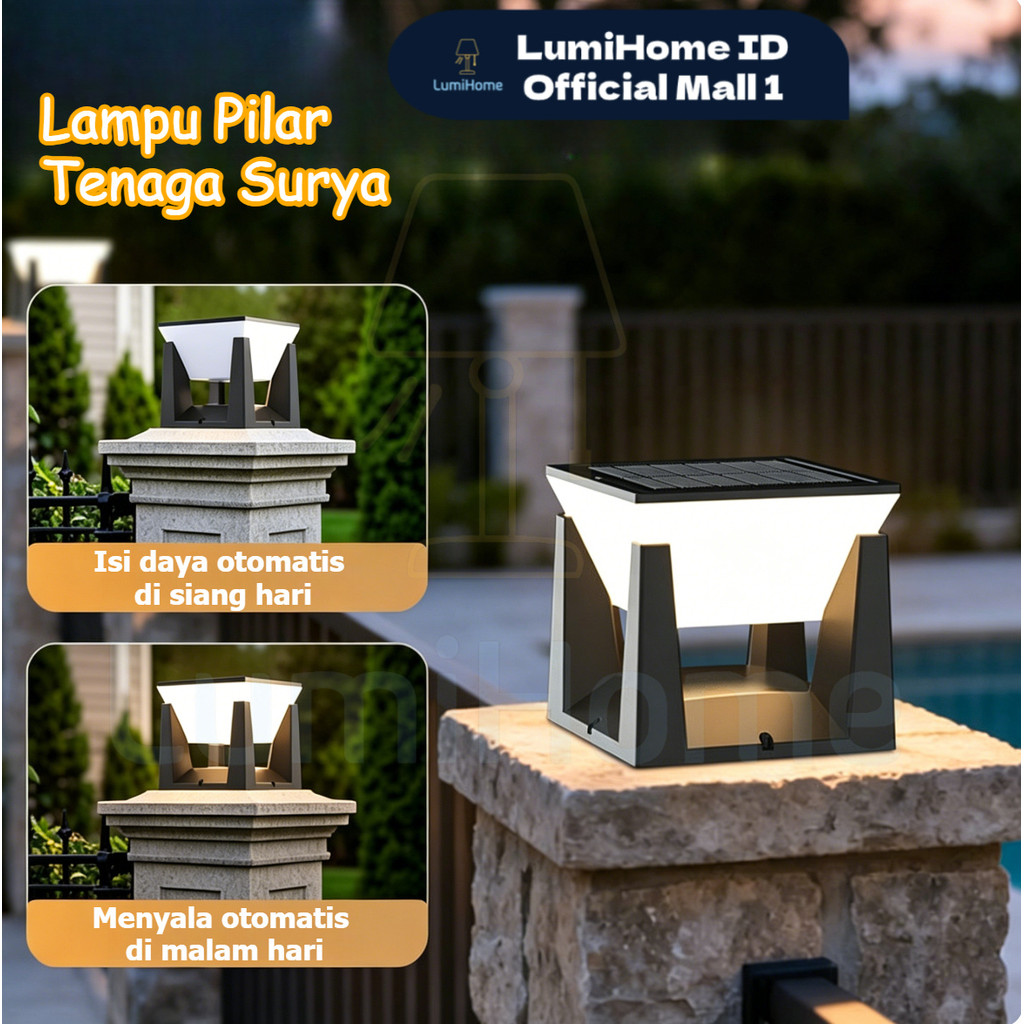 Lampu Tenaga Surya Outdoor Tahan Air IP65 Minimalis Lampu Hias untuk Taman Tiang Pagar Deck Rumput&T