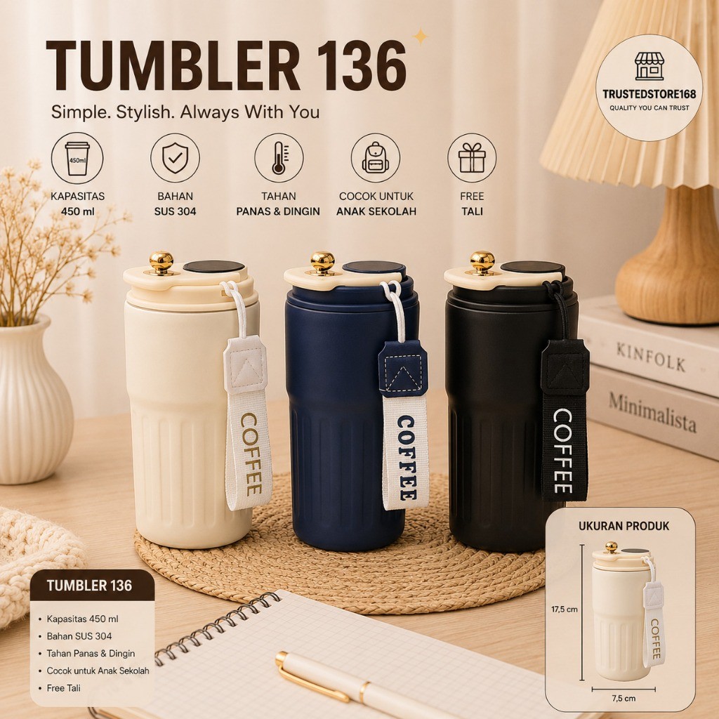 UNIQQSO Tumbler Cup Coffea Led 450ml 136 / Tumbler Vacum Stainless Steel