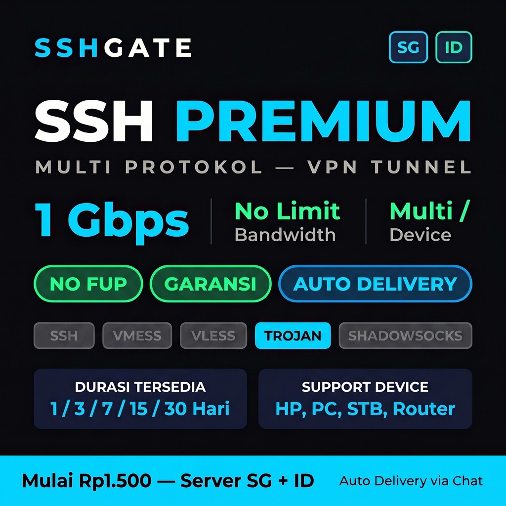 Akun Trojan Premium VPN Tunnel Server SG ID Full Speed No FUP Garansi