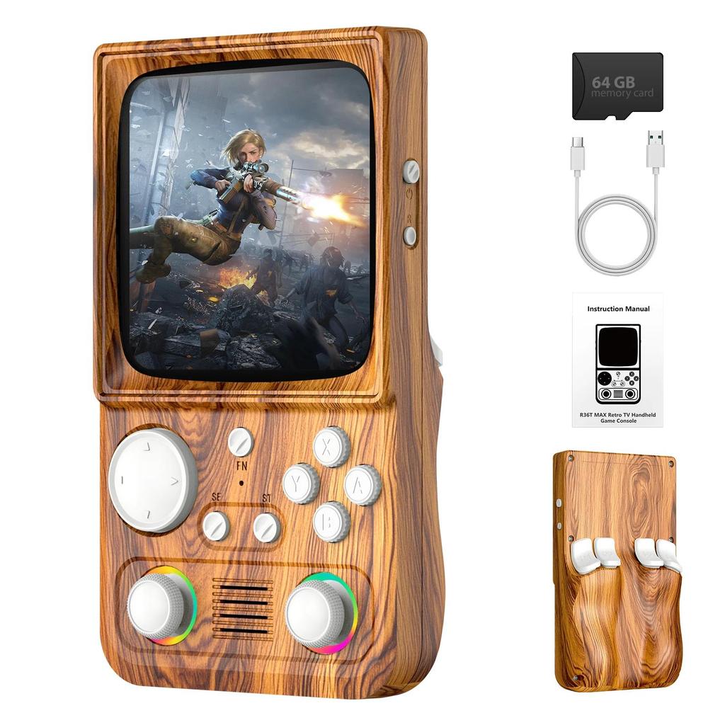 R36T MAX Retro Handheld Game Console 4.0 Inch IPS Screen 720*720 EmuELEC System Built-in 22000+ Game