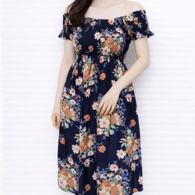 Harga Miring Mini Dress Sabrina Kerut Motif Bunga-Bunga Rayon