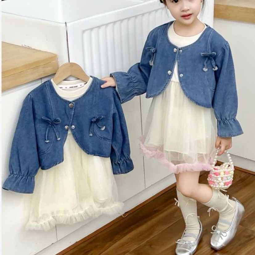 2in1 dress denim mix tutu size 1-4tahun