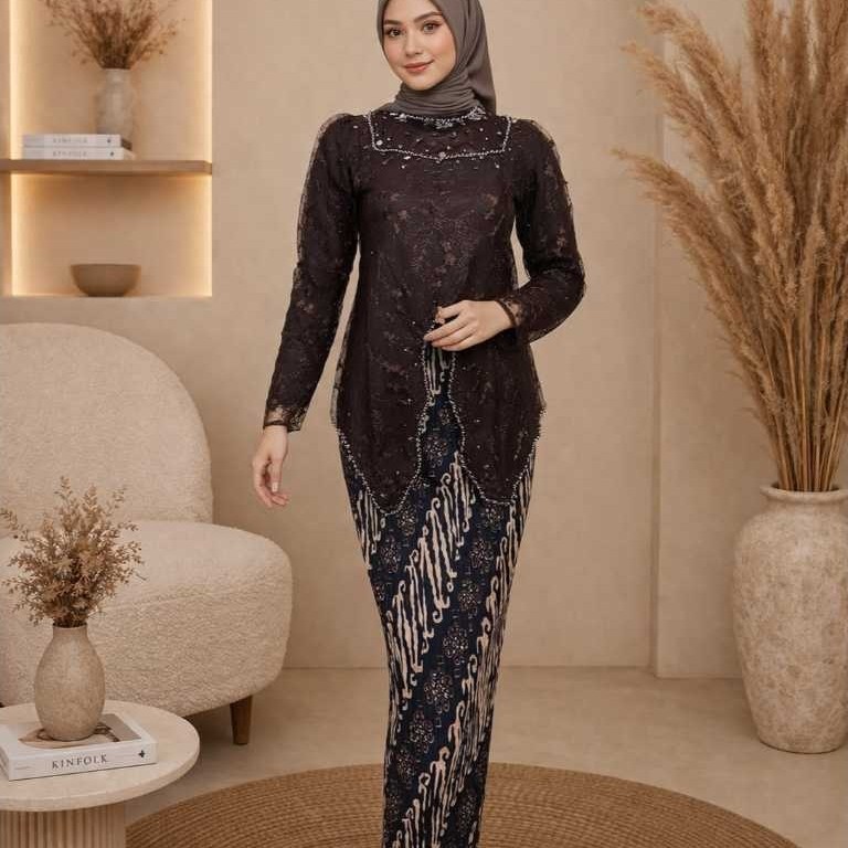 TAMARA-set kebaya wisuda rania terbaru model mewah bawahan rok plisket batik/kebaya pesta kondangan