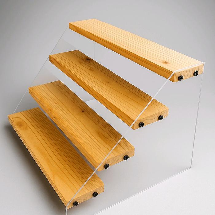 Rak Parfum Acrylik 4 Susun Kayu Natural Solid Wood & Akrilik Laser Cut Dimensi 30x30x20cm Organizer 