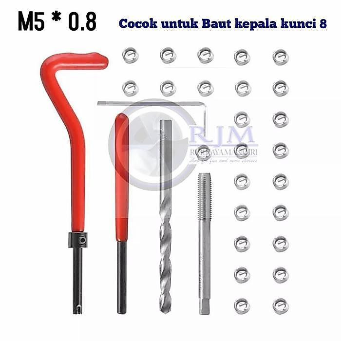 M5x0.8 Paket recoil bor tap set reparasi baut kunci 8