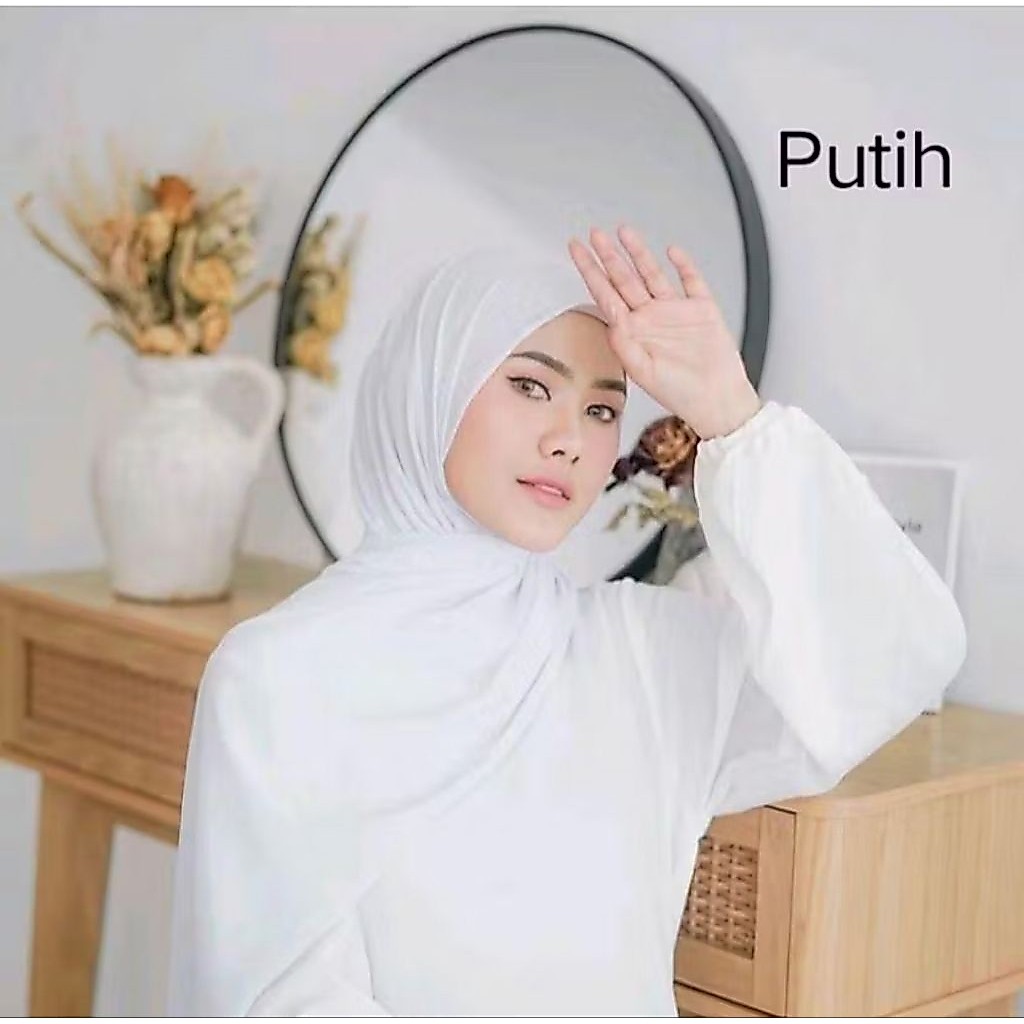 Jilbab Pashmina Ceruty Babydoll Putih Bersih - 180x75 cm, Bahan Ceruty Premium, Jahit Rapi