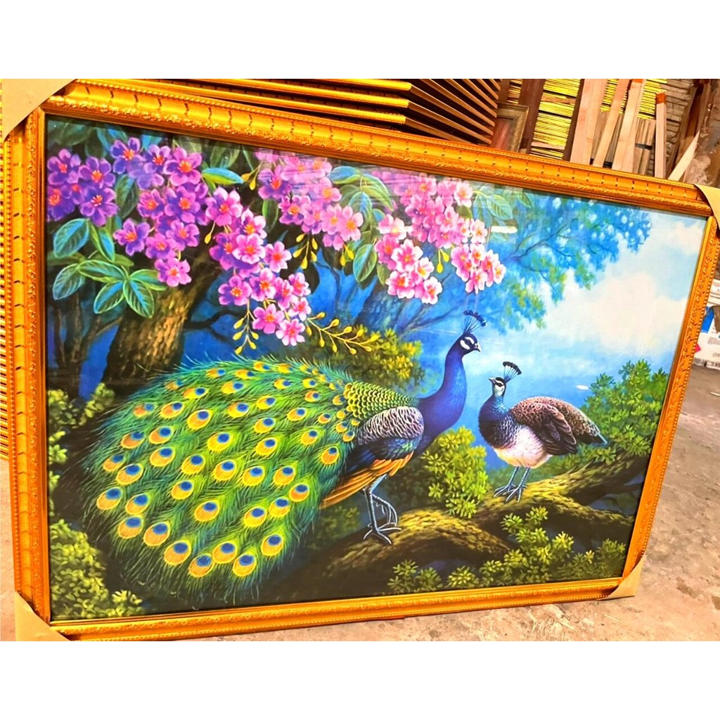 Hiasan dinding aesthetic lukisan burung merak jumbo