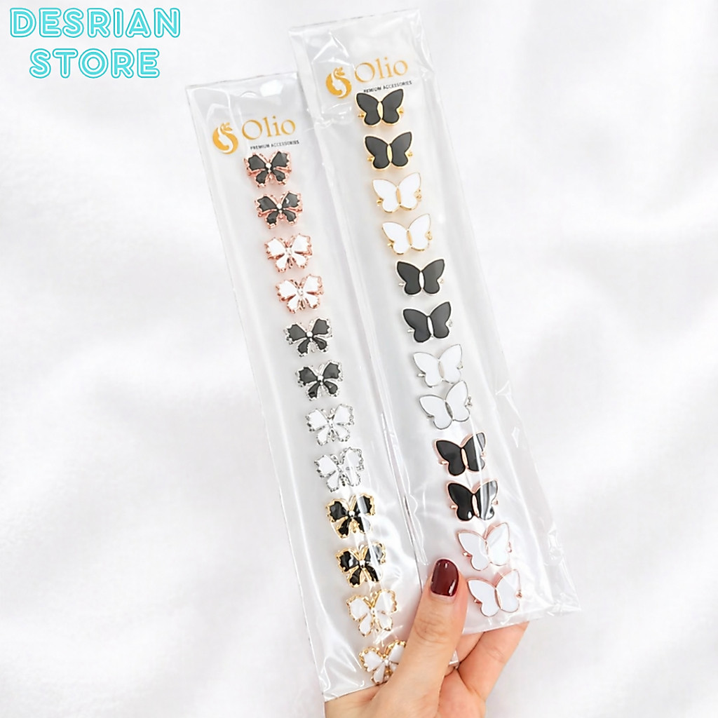 DESRIAN - Bros Dagu Olio Isi 12 pcs Hitam Putih | Peniti Jilbab Panjang Aksesoris Hijab Kuat Anti Ka