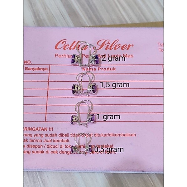 Anting Desi Mata Ungu Perak 925 Asli Warna Silver