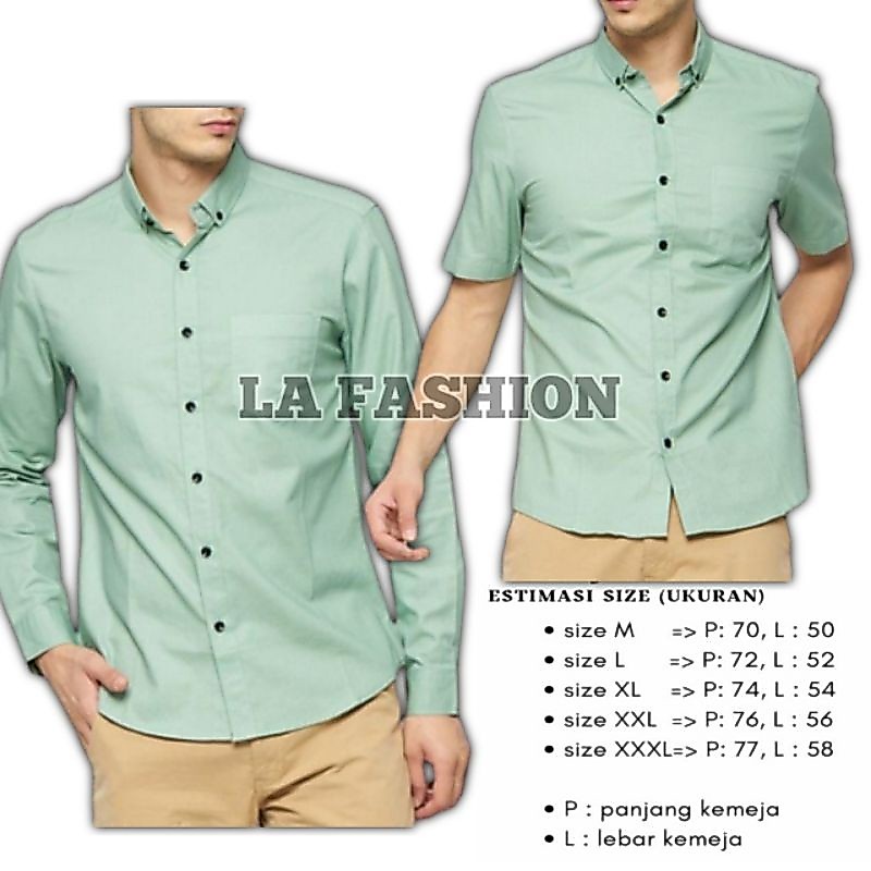 kemeja pria polos lengan pendek hem lengan panjang warna hijau mint tosca hijau muda