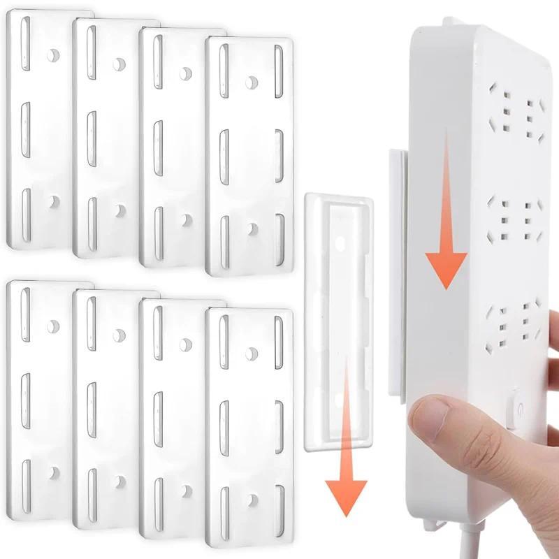 4-8pcs Wall Mount Power Strip Holder Pun FreeSelf Adhesive Desktop Socket Holders Cable Wire Managem