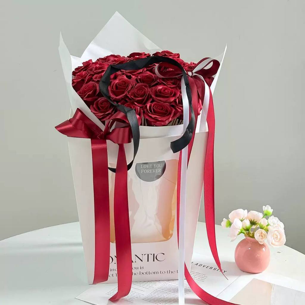 Tas Buket Romantic/ Paperbag Tenteng Transparan Buket Bunga/Tas Kertas Kantong Buket Bunga Souvenir