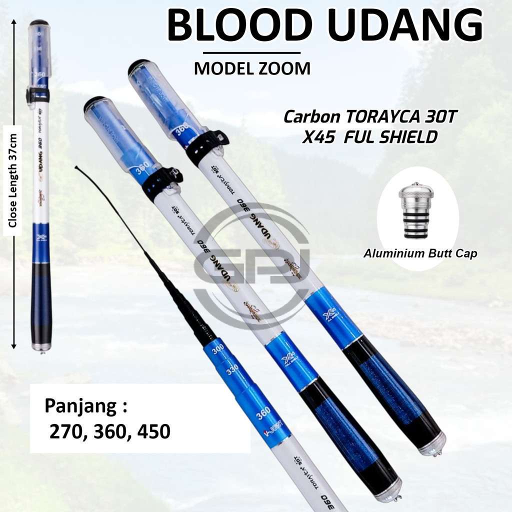 Tegek Pole Blood Udang Zoom 360 Joran Pole Carbon Torayca 30T Ros Pendek  37cm Action Medium Kuat