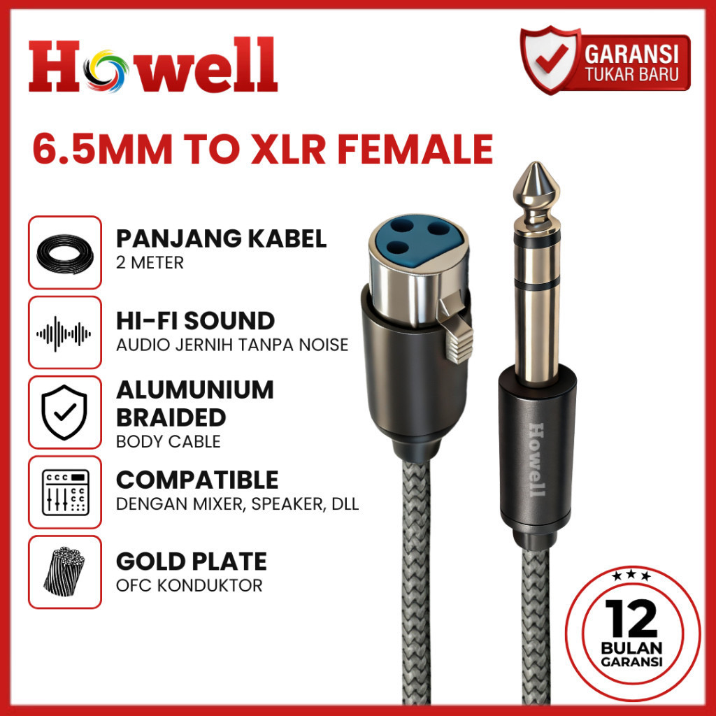 Kabel Audio 6.35mm ke XLR Female 2M Kabel Mic Karaoke Jack Gitar Akai Mixer Speaker Sound System Bra