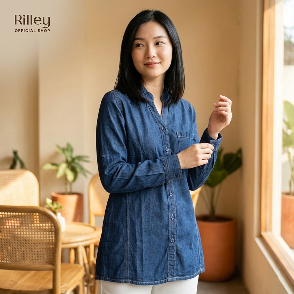 RILLEY - Kemeja Denim Home Dress Muslimah Wanita Muslim 2020