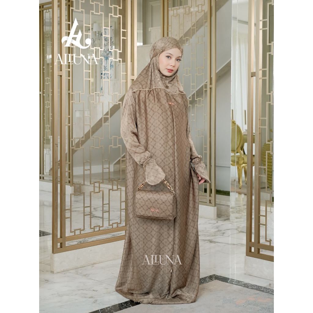 PROMO ALLUNA - Mukena Dewasa Terusan Santorini Silk Kayza Series Traveling
