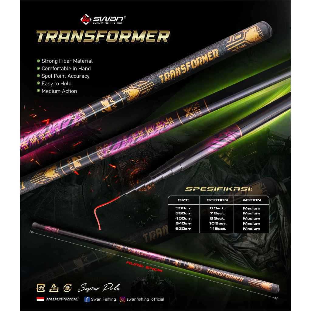 Tegek Swan, Tegek Pancing Swan Fiber Pole Transformer 3m 3,6m 4,5m 5,4m 6,3m, 65CM