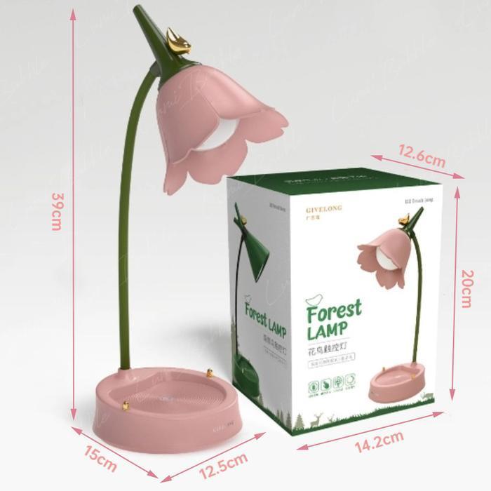 Lampu Meja Bunga Aesthetic / Lampu Touch Dimming / Lampu Meja Kamar Tidur - PINK