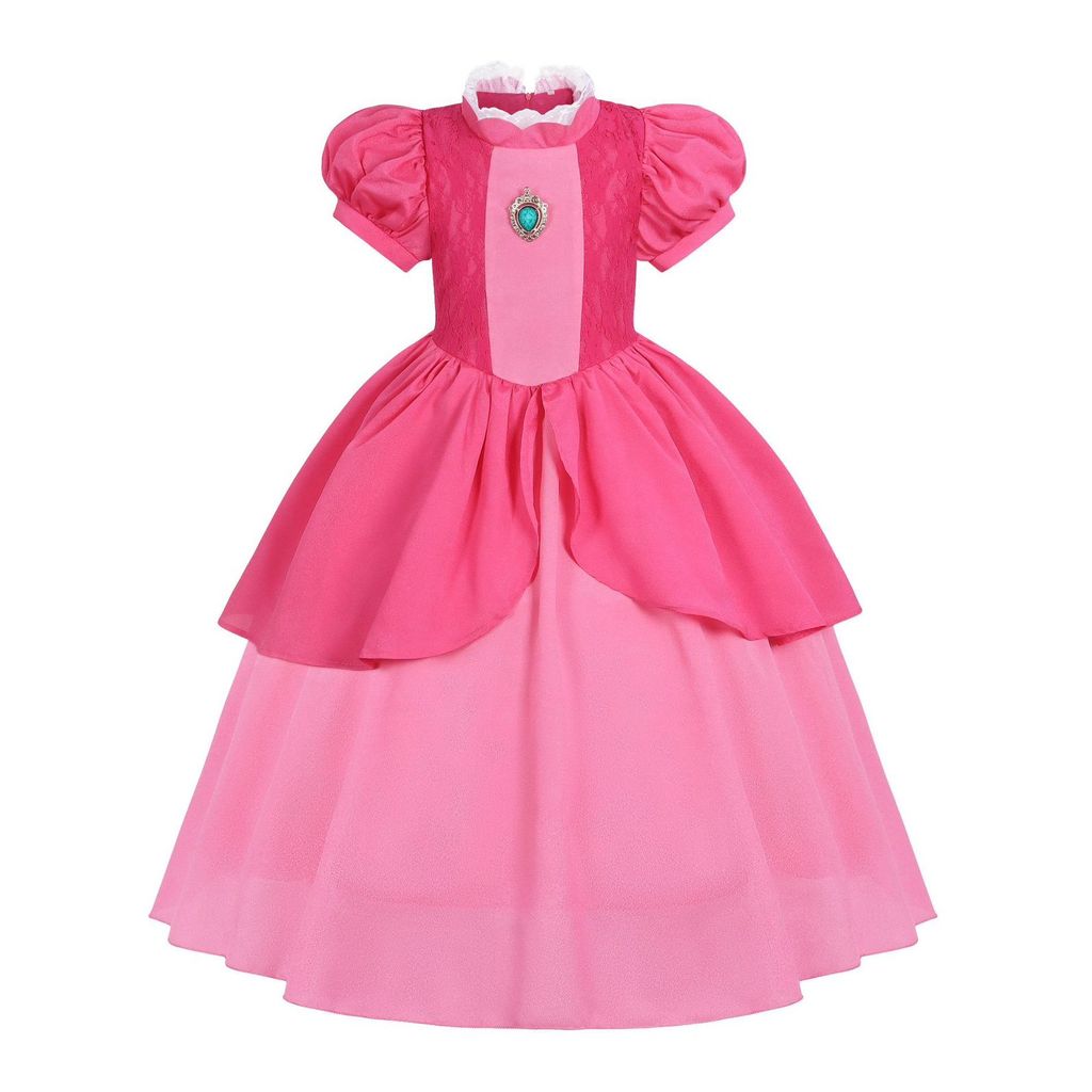 Baju Kostum Princess Peach Super Mario Aurora Pink Halloween Premium Pakaian Dress Rok Anak Perempua