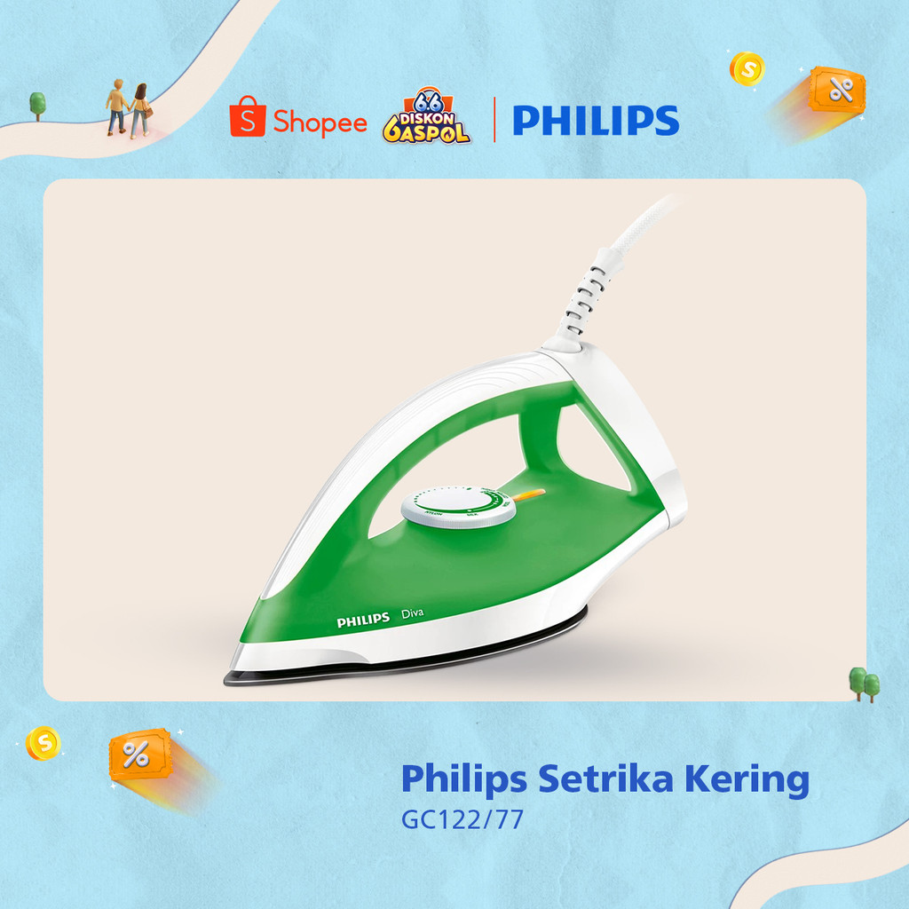 Setrika Philips GC122|77 Hijau - Setrika Kering Diva Anti Lengket